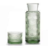 Nachtkastje Met Waterkaraf En Glazen Set, Mondwaterdispenser Voor Badkamer, 180 ml Glazen Kruikflessen Met Deksel Van 630 ml Voor Keuken, Slaapkamer En Eetkamer (Groen)