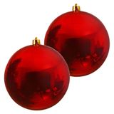 Decoris Kerstbal - 2x - rood - groot - 25 cm - kunststof - glans - kerstversiering