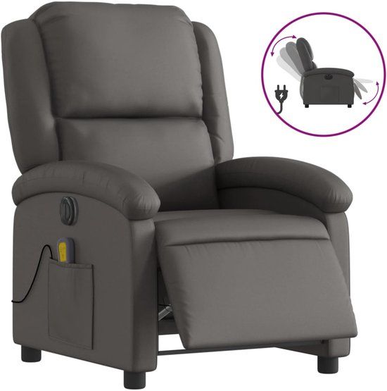 vidaXL Fauteuil verstelbaar elektrisch echt leer grijs