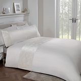 Sleepdown Fluwelen manchetpaneel met bloemenblad, ivoor, crème, luxe, zacht, onderhoudsvriendelijk, dekbedovertrek, beddengoedset met kussensloop, eenpersoons (135 cm x 200 cm), polyester