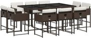vidaXL 11-delige Tuinset met kussens, poly rattan, bruin