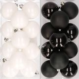 Decoris Kaemingk B.V. 48x stuks kunststof kerstballen zwart en wit 6 cm