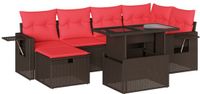 vidaXL 7-delige tuinbankset met kussens, bruin, polyrotan