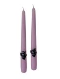 Set Cereria Di Giorgio Set van 2 paarse conische kaarsen poeder met zwarte wasbezem - hoogte 25 cm - handgemaakt - gemaakt in Italië