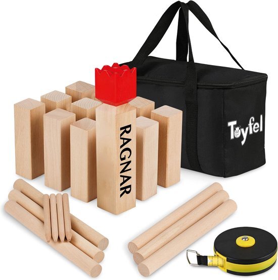 Toyfel XXL kubb spel - vikingspel houten kubb buitenspel voor volwassenen - gemaakt van massief beukenhout premium FSC® gecertificeerd - spellen Ragnar