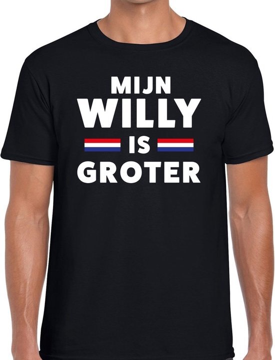 Bellatio Decorations Zwart Mijn Willy is groter t-shirt - Shirt voor heren - Koningsdag kleding 2XL