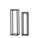 GILDE Set van 2 decoratieve zuilen van metaal - vierkant - hoogte 90cm x breedte 25cm - bruin/zwart - zuil om te versieren