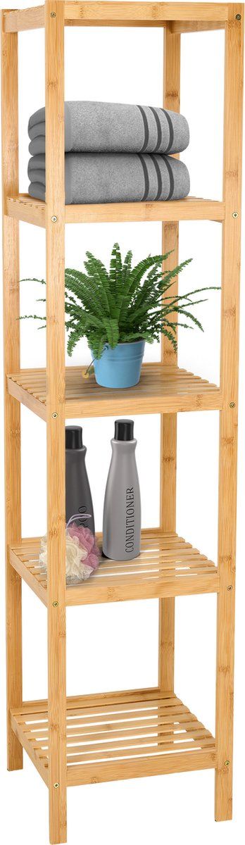 Brixy Badkamerrek - 5-Laags Badkamer Kast - Bamboe - 141x33x33cm - Naturel