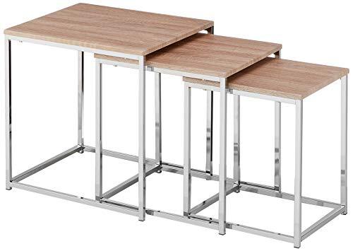 Haku-Möbel Haku Möbel 33083 3-delige tafels, 29/34/39 x 29/34/39 x 36/39/42 cm, chroom/eiken licht