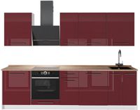 Vicco Complete keukeneenheid Fame-Line, Bordeauxrode hoogglans/Wit, 280 cm, WB Eik