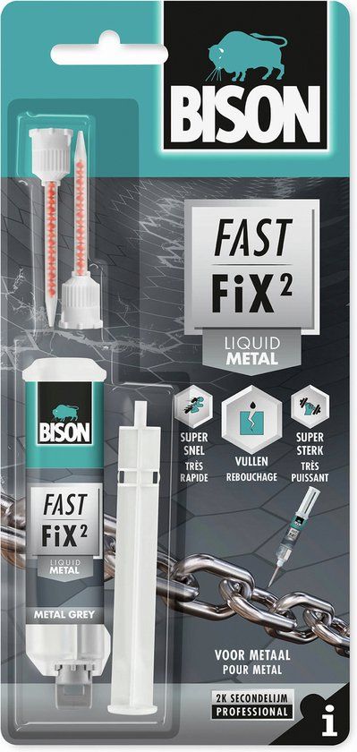 Bison Fast Fix² Vloeibaar metaal 10 g - 2-componentenlijm - Metaal - Reparatie - Vulcapaciteit tot 5mm