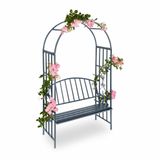 Relaxdays - arche à roses avec banc - banc support pour plantes grimpantes - métal - banc de jardin - noir