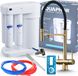 Ari HighFlex Robinet de cuisine professionnel avec raccordement de filtre à eau, douchette extractible, pivotant à 360°, Or brossé