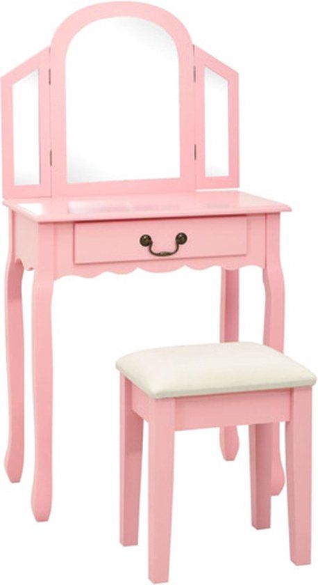 vidaXL Kaptafel met kruk 65x36x128 cm paulowniahout MDF roze