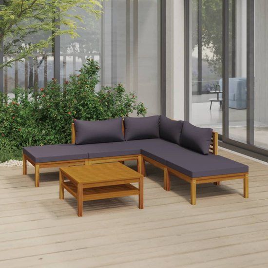 The Living Store Loungeset Acacia - 5-delig - Donkergrijs - 150x150x62.5 cm