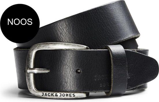Jack & Jones JacPaul Riem Zwart Leer Zilveren Gesp - 80 cm