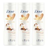 Dove Body Love Pampering Care crème hydratante au beurre de karité et à la vanille Lait corporel pour peau sèche 3 x 400 ml