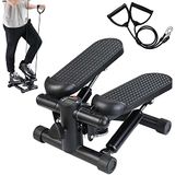 BAKAJI Stepper fitnesstraining, cardio, benen, heupen, met lcd-display, calorieën, tijd en halters, elastisch, armen, schouders, structuur van roestvrij staal, anti-slip pedalen Eén maat(zwart)