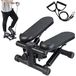 BAKAJI Stepper fitnesstraining, cardio, benen, heupen, met lcd-display, calorieën, tijd en halters, elastisch, armen, schouders, structuur van roestvrij staal, anti-slip pedalen Eén maat(zwart)