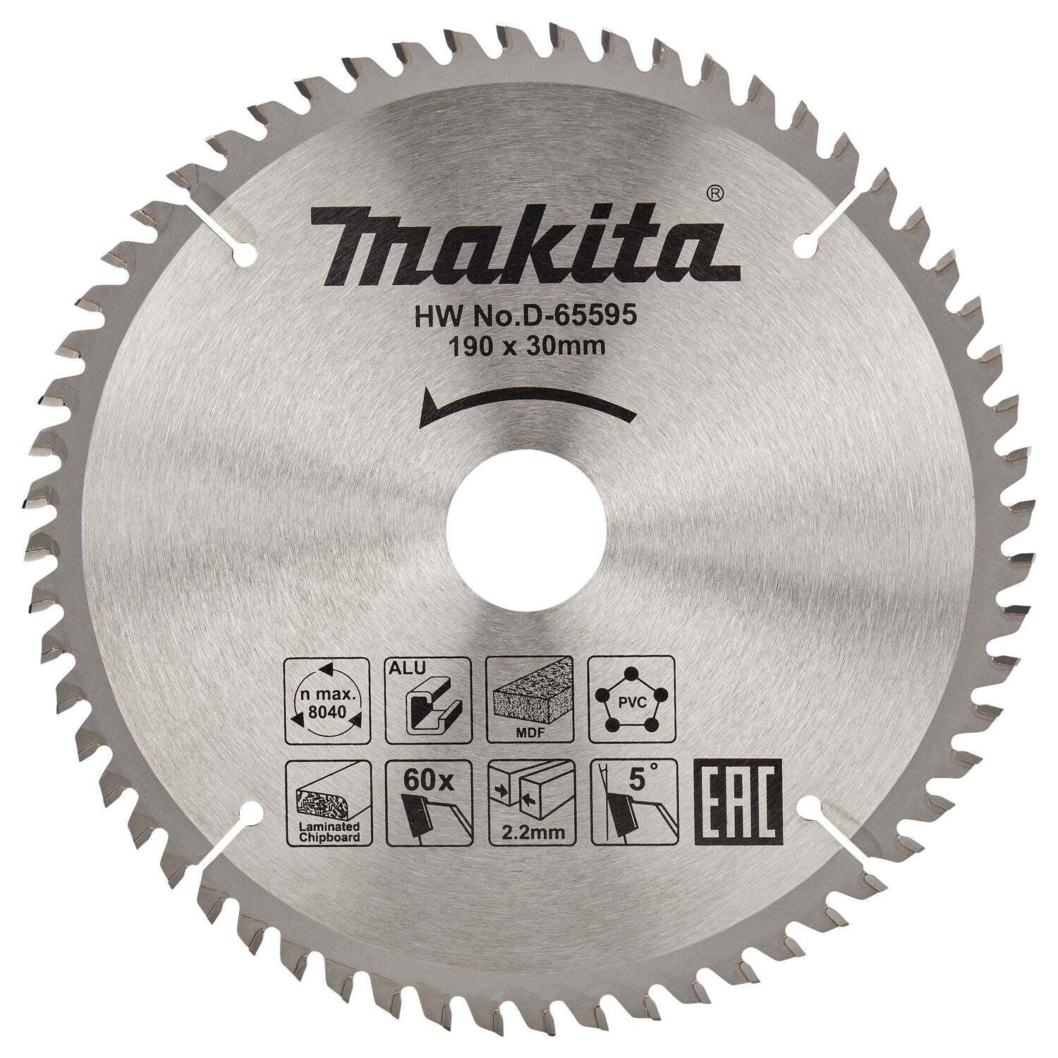Makita D-65595 Afkort- en cirkelzaagblad voor Multimaterial | Standaard | Ø 190mm Asgat 30mm 60T