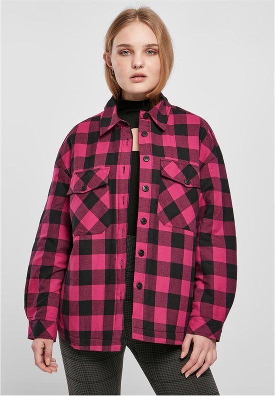 Urban Classics Flanell Padded Overshirt Blouse - Zwart/Roze - XL - Women