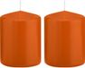 Trend Candles cilinder kaarsen - 2x - stompkaarsen - oranje - 6 x 8 cm - 29 branduren