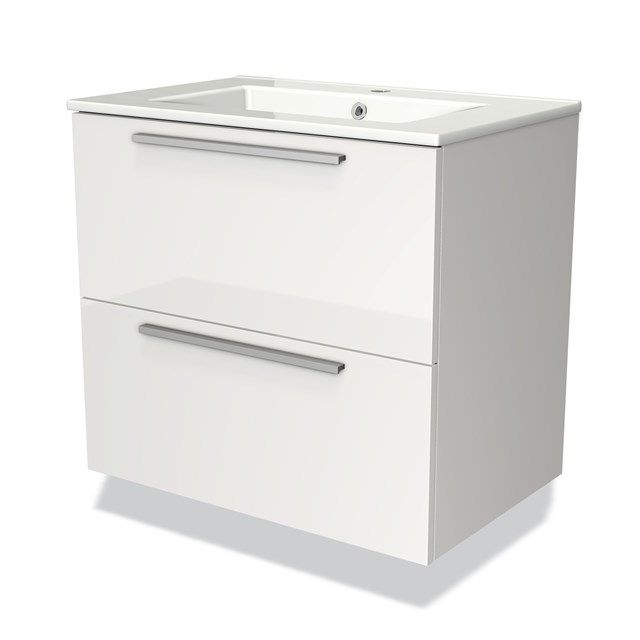 Maxaro Badkamermeubel 70cm Modulo Hoogglans Wit 2 Lades Vlak Wastafel Keramiek