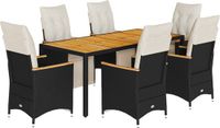 vidaXL 7-delige Bistroset met kussens, polyrattan, zwart