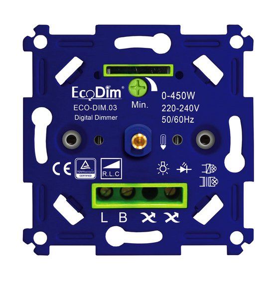EcoDim Professionele LED Dimmer - Fase Afsnijding, 0-450W, Druk- draai schakelaar, Draaidimmer voor LED Lampen, 100% Stil - EcoDim