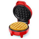 SNAILAR Wafelijzer, mini-wafelmachine, 550 W wafelmaker met antiaanbaklaag, automatische temperatuur, compact design, rood