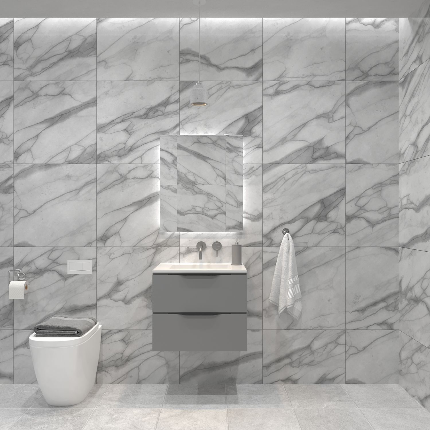 Gliss Design Badkamermeubelset Hera Mat Zwart 70 cm 2 Laden Beton Grijs Mat (keuze wastafel)