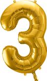 Partydeco Folieballon Cijfer 3 - Goud (86 cm)