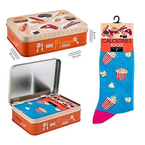 DRW Turquoise popcornsokken in metalen doos, eenheidsmaat - 8434360241759