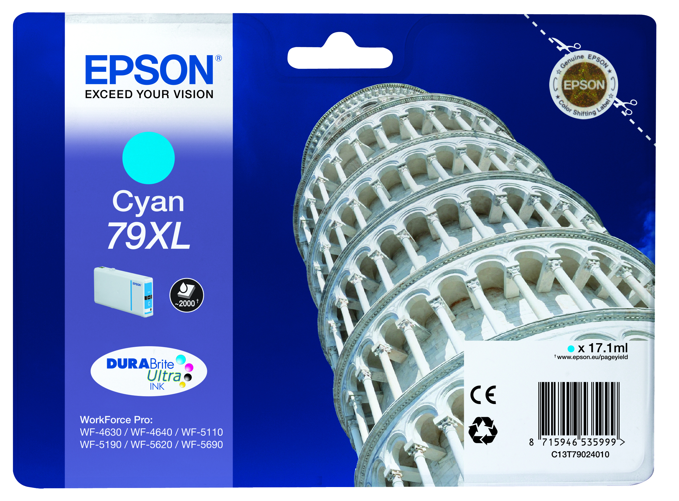 Epson Tower of Pisa Singlepack Cyan 79XL DURABrite Ultra Ink single pack / cyaan