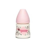 Suavinex Babyfles + 0 maanden, langzame stroom, siliconen, roze, 150 ml