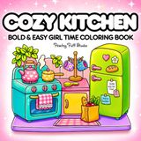 Cozy Kitchen Coloring Book: Cute and Cozy Spaces Coloring for Relaxation and Stress Relief | Bold and Easy Designs for Adults and Beginners