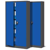 Jan Nowak by Domator24 2-delige set archiefkast C001 kantoorkast metalen kast gereedschapkast 4 planken staalplaat vleugeldeuren poedercoating 185 cm x 90 cm x 40 cm (antraciet/blauw), metaal