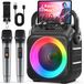 Merkloos Karaokemachine Bluetooth luidspreker met 2 draadloze microfoons