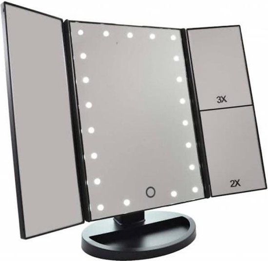Gérard Brinard LED make-up spiegel met touch sensor dimbaar 2+3 maal vergroting Drieluik- 21x LED| Batterijen USB - makeup