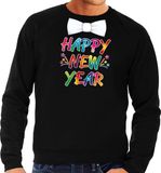 Bellatio Decorations Shoppartners Bv Oud en nieuw thema trui - Happy New Year - met vlinderdas - zwart - voor heren - Foute truien - Nieuwjaarsborrel kleding XL