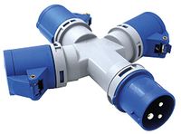 Electraline 80800 netvoeding stekkerdoos 3 stopcontacten industrieel met deksel industriële stekker A 3-polig IEC geschikt voor campers, camping, caravan, boot, bouwplaats grijs