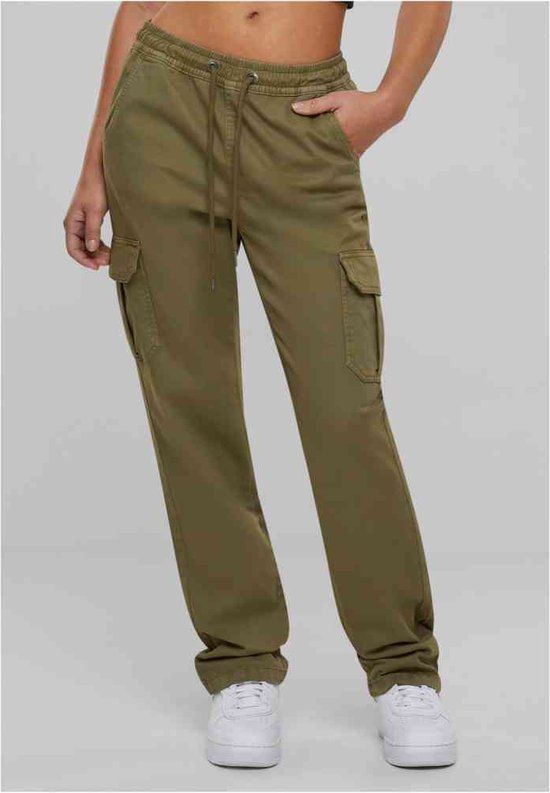 Urban Classics High Waist Twill Cargobroek - Olijfgroen - 4XL - Dames