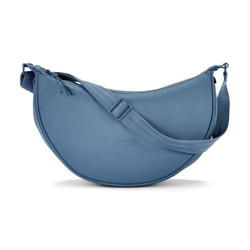 LARKSON Solveig - Schoudertas voor dames, halve maan, bananen, modieuze vrijetijdstas voor reizen, werk, grote vakken, verstelbare riem, lichtblauw, M (6,5 L)