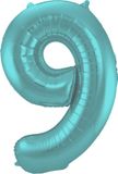 Folat Folieballon Cijfer 9 Aqua Metallic Mat - 86 cm
