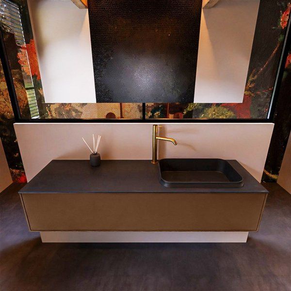 Mondiaz ERIN 150cm badmeubelset onderkast Rust met 1 lade + Wastafel RIDGE rechts Urban