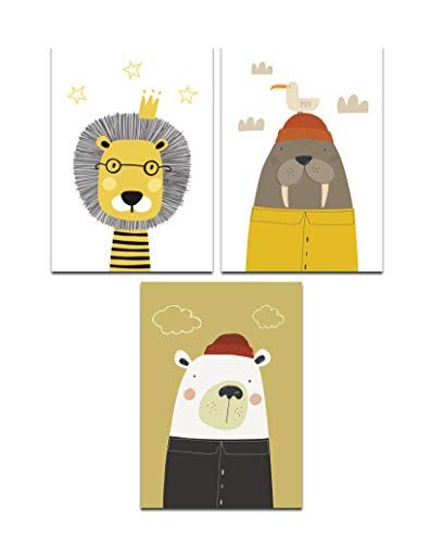 Nastami Poster Set kinderkamer "Walross en Co" DIN A4, Poster muurfoto's kinderkamer poster dieren kinderposter