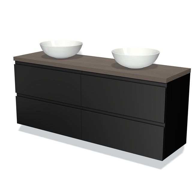 Maxaro Badkamermeubel Modulo Plato 160cm Mat Zwart 4 Lades Donkerbruin Eiken Blad