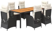 vidaXL 7-delige tuinset met kussens, polyrattan, zwart
