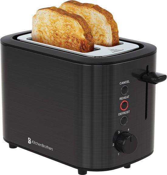 KitchenBrothers Broodrooster - BPA-vrij - Retro - Toaster - 6 Instelbare Roosterstanden - 2 Extra Brede Sleuven - 820W - Gunmetal/Zwart - RVS