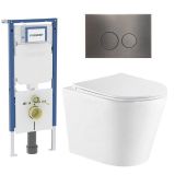 Geberit QeramiQ Dely Toiletset - 36.3x51.7cm - Geberit UP720 inbouwreservoir - rimless - diepspoel - zitting - softclose - bedieningsplaat gunmetal - ronde knoppen - glans wit